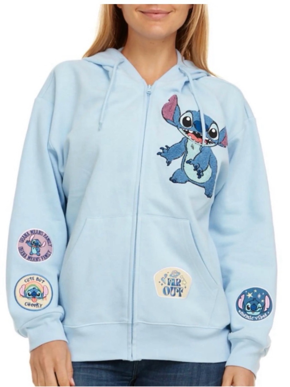 Disney Light Blue Kids Zip-Up Hoodie with Stitch Patch